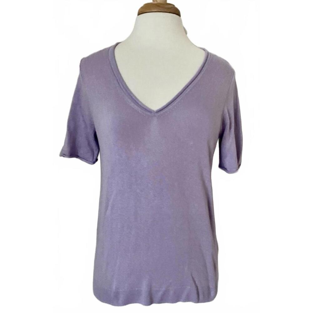 NWT J. Crew J CREW Lilac Purple Linen Short Sleeve V-Neck Sweater Knit Top S